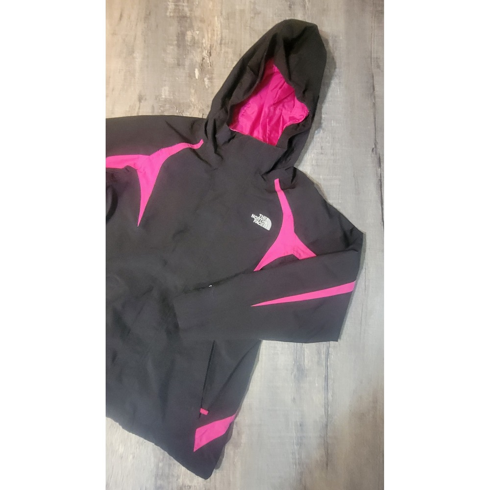 The North Face HyVent Rain Jacket Girls Large 14/16 Black Pink Hooded Shell
